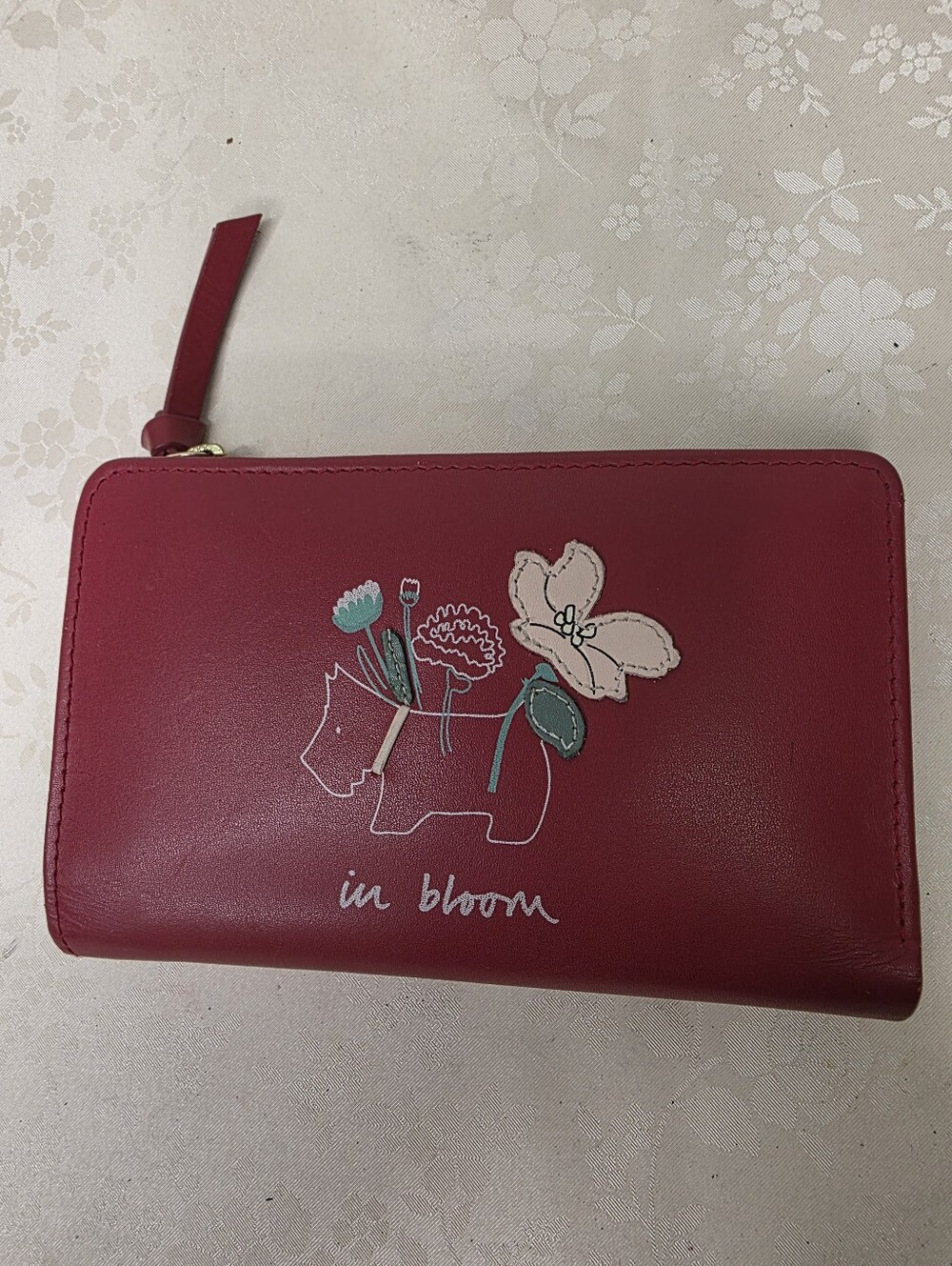 Radley London Red Leather In Bloom Bifold Wallet Floral Scottie Dog Zip Coin